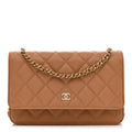 Caviar Quilted Wallet on Chain WOC Dark Beige