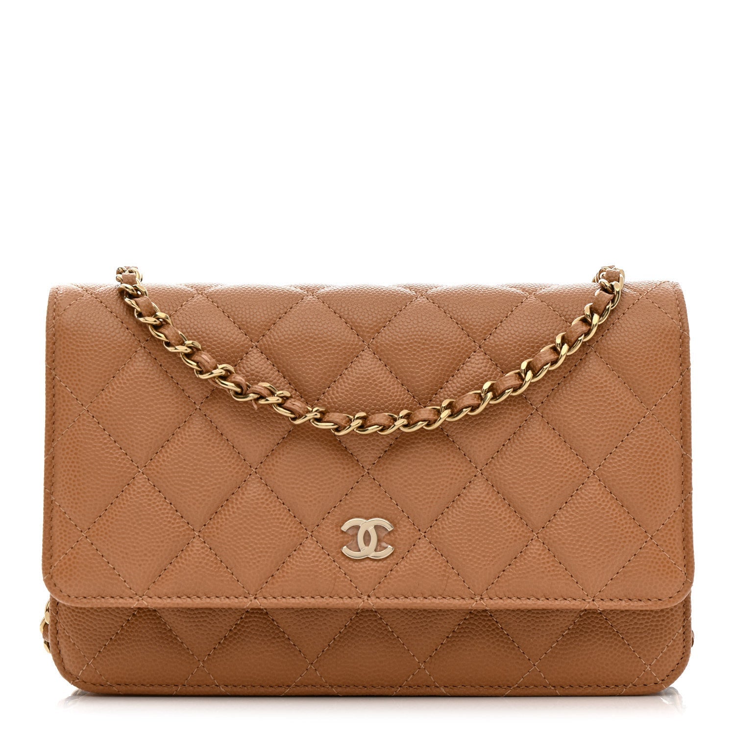 Caviar Quilted Wallet on Chain WOC Dark Beige