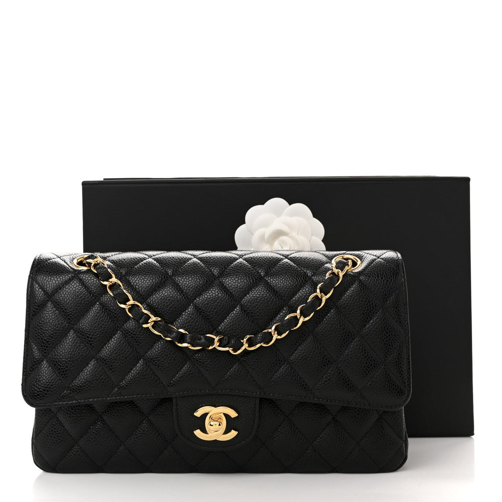 Caviar Quilted Medium Double Flap Black