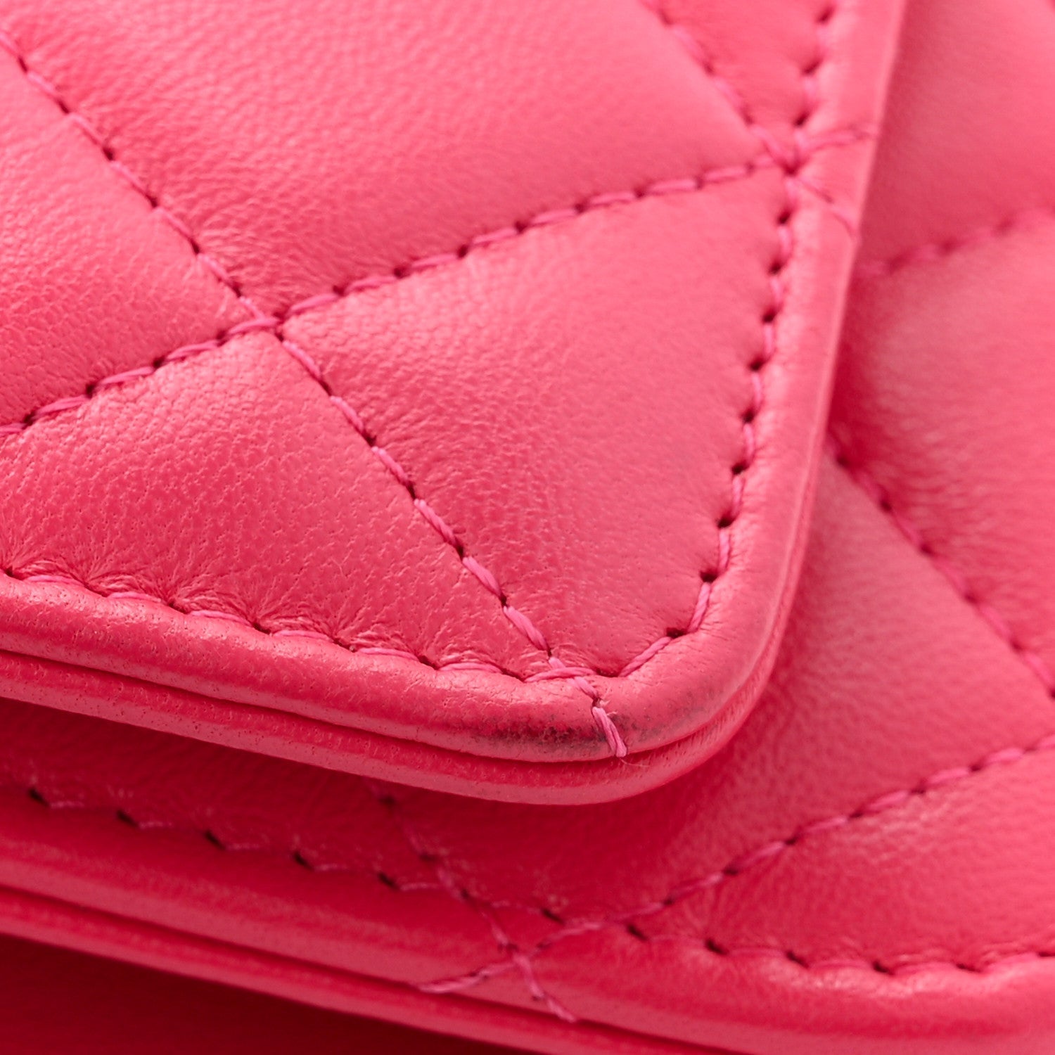 Lambskin Quilted Trendy CC Wallet On Chain WOC Dark Pink