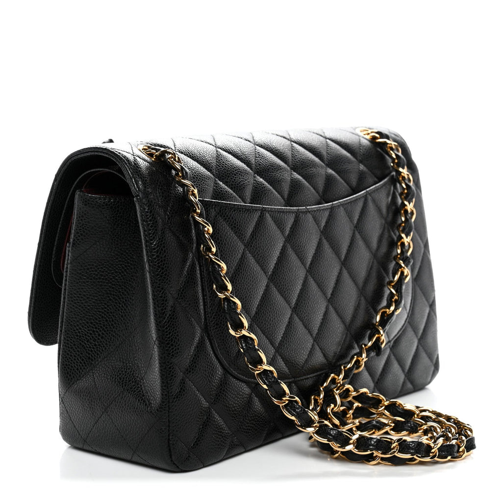 Caviar Quilted Jumbo Double Flap Black