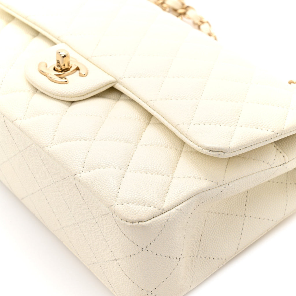 Caviar Quilted Medium Double Flap White