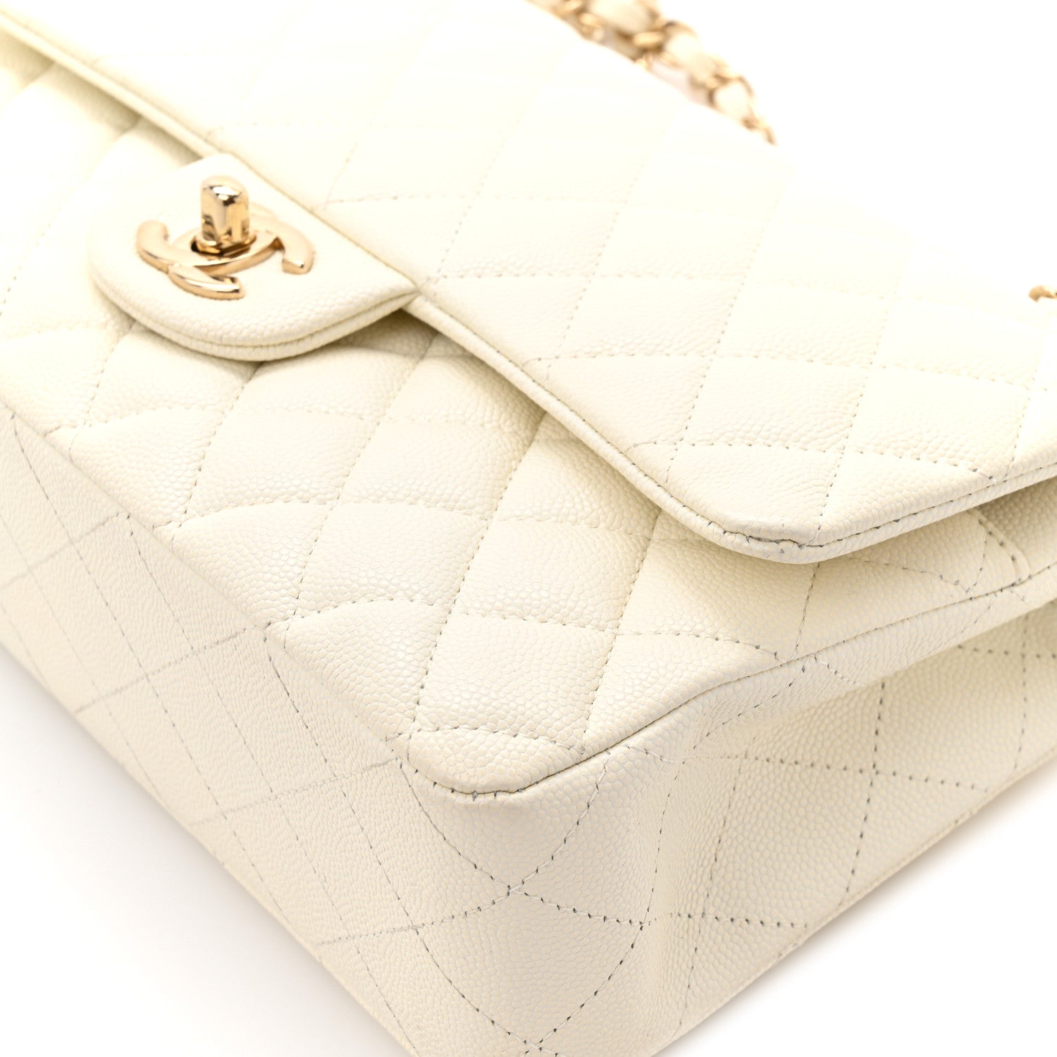 Caviar Quilted Medium Double Flap White