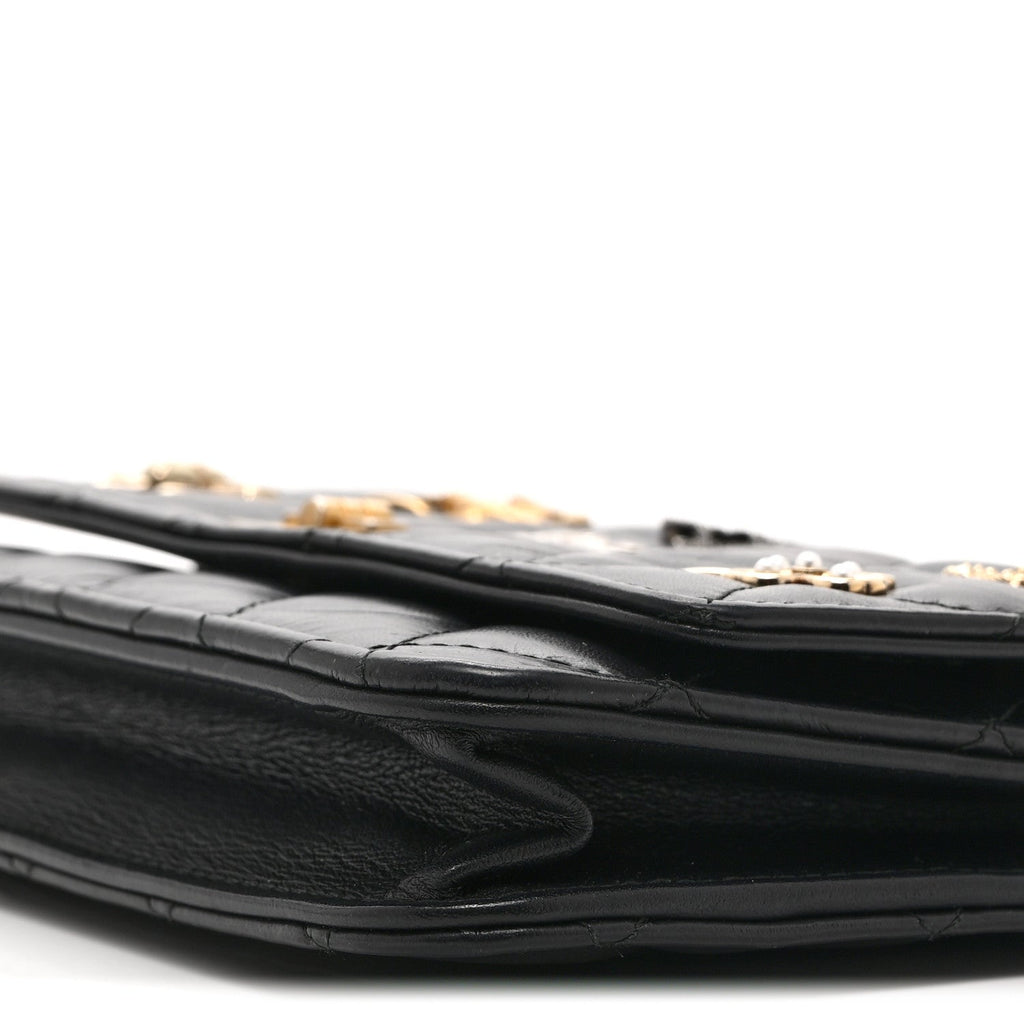 Aged Calfskin Quilted Lucky Charms 2.55 Reissue Wallet On Chain WOC Black