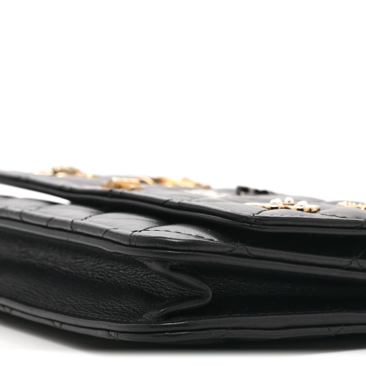 Aged Calfskin Quilted Lucky Charms 2.55 Reissue Wallet On Chain WOC Black