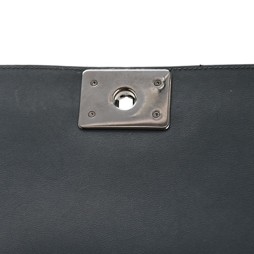 Calfskin Chevron Quilted New Medium Boy Flap Dark Navy Blue