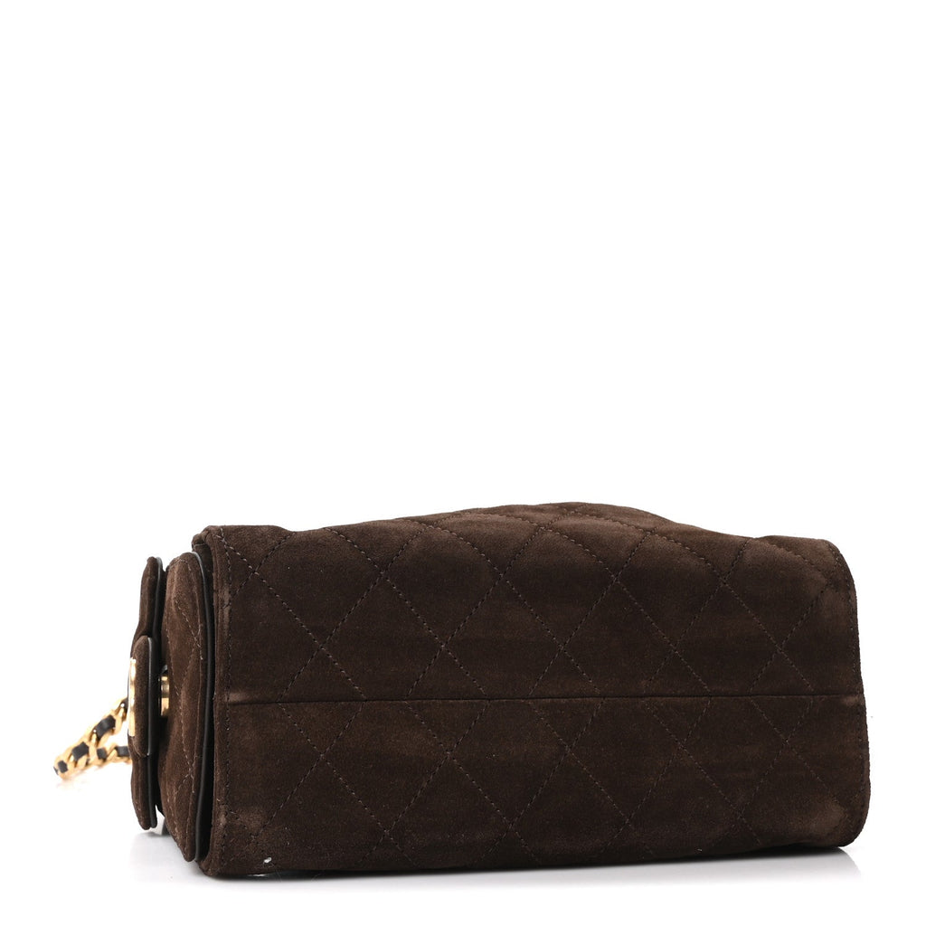 Suede Quilted Mini Chanel 25 Handbag Dark Brown