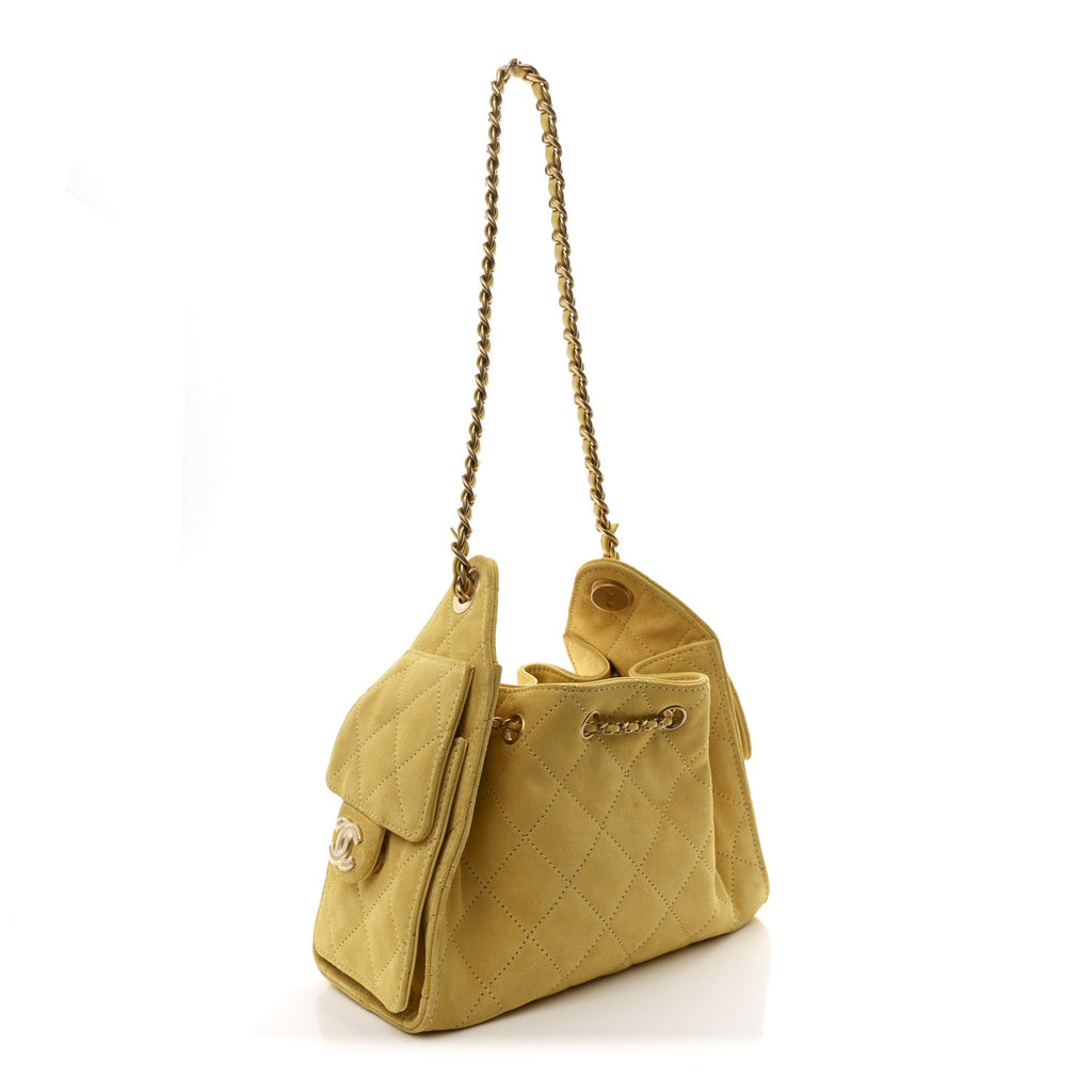 Suede Quilted Mini Chanel 25 Handbag Yellow
