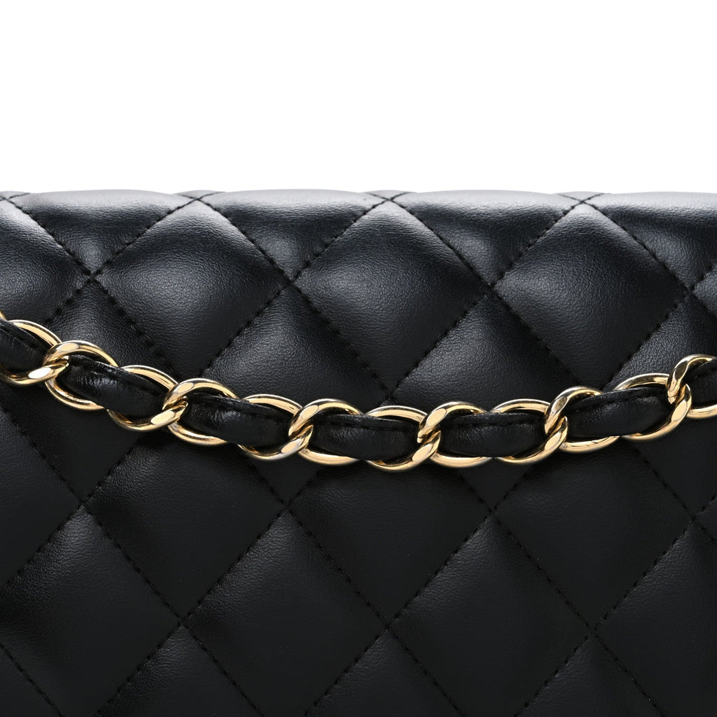 Lambskin Quilted Jumbo Double Flap Black