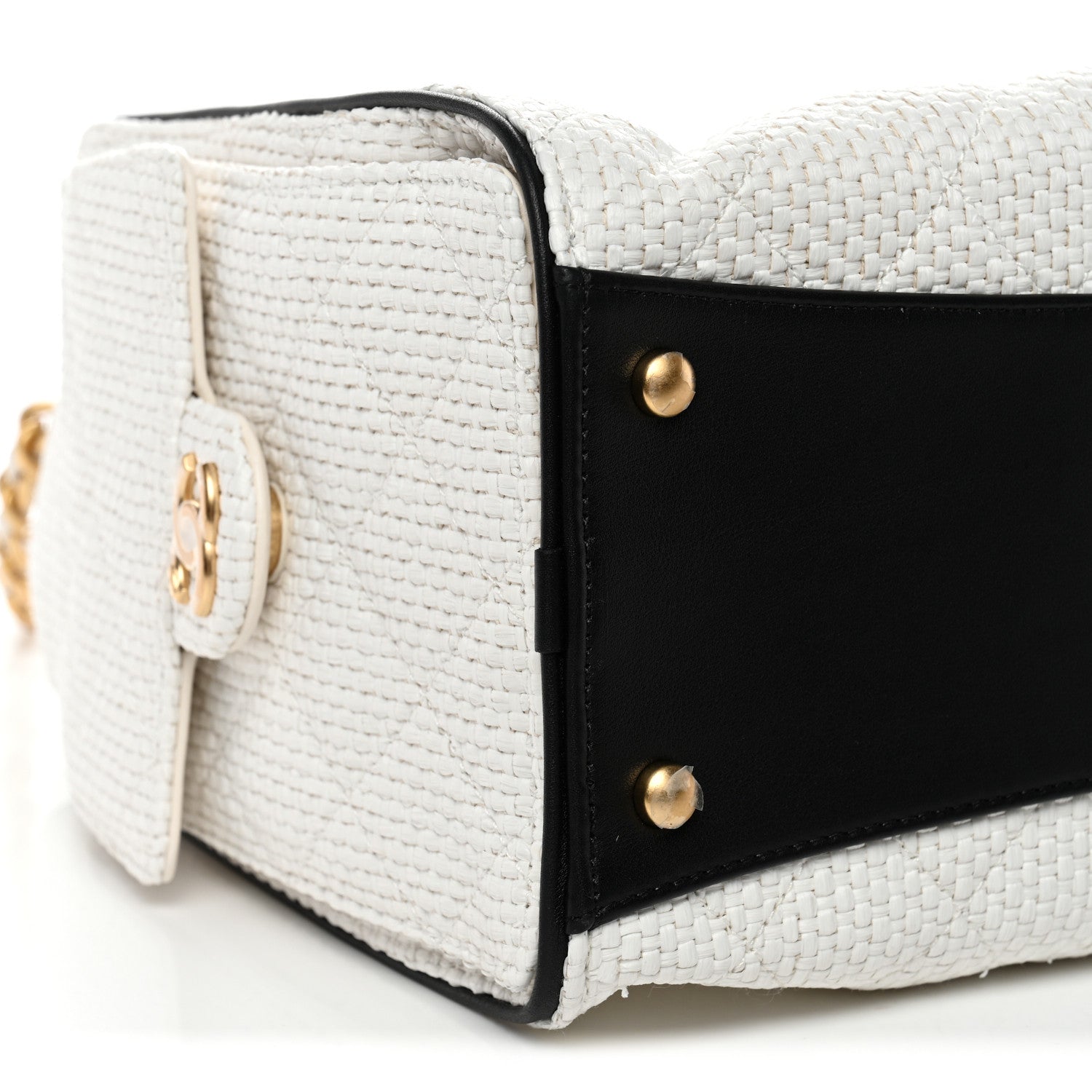 Braided Raffia Calfskin Quilted Small Chanel 25 Handbag White Black