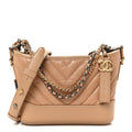 Aged Calfskin Chevron Quilted Small Gabrielle Hobo Beige