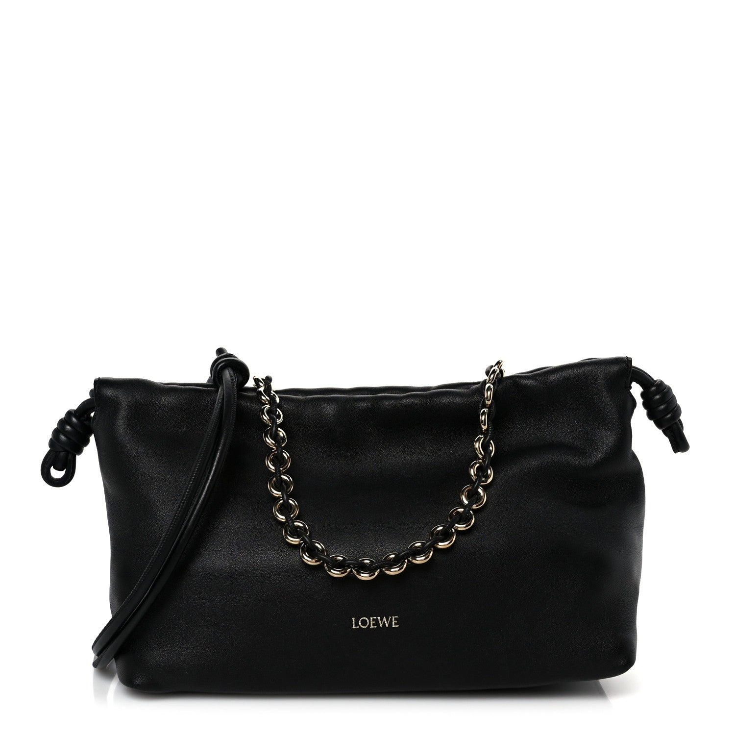 Mellow Nappa Medium Donut Chain Flamenco Knot Clutch Black
