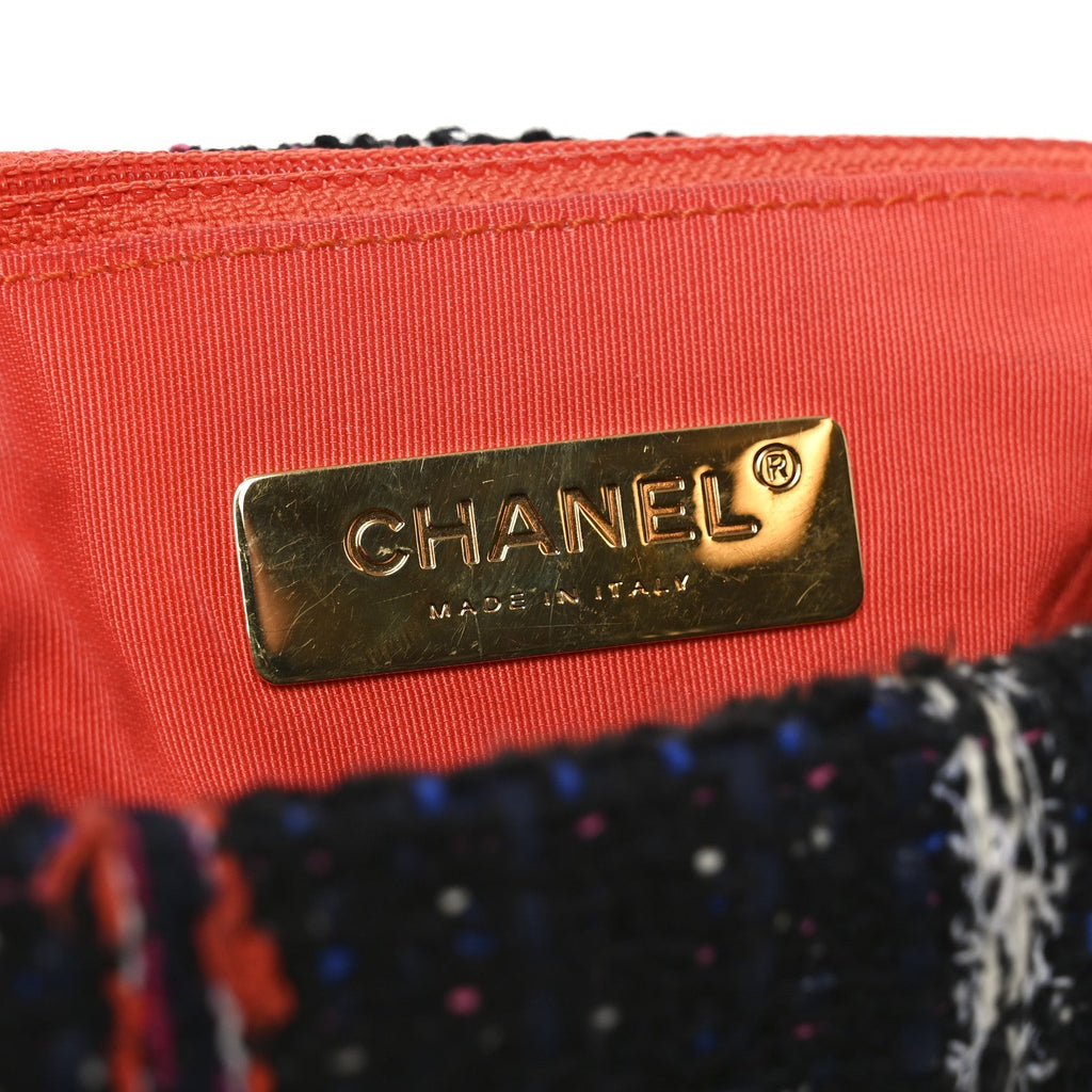 Tweed Quilted Large Chanel 19 Flap Black Orange Blue