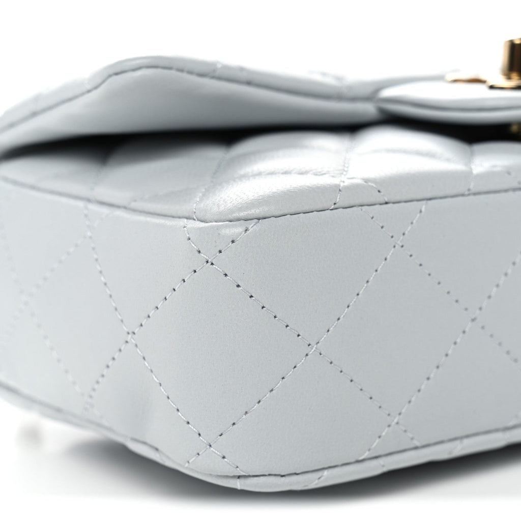 Lambskin Quilted Extra Mini Rectangular Flap Light Blue