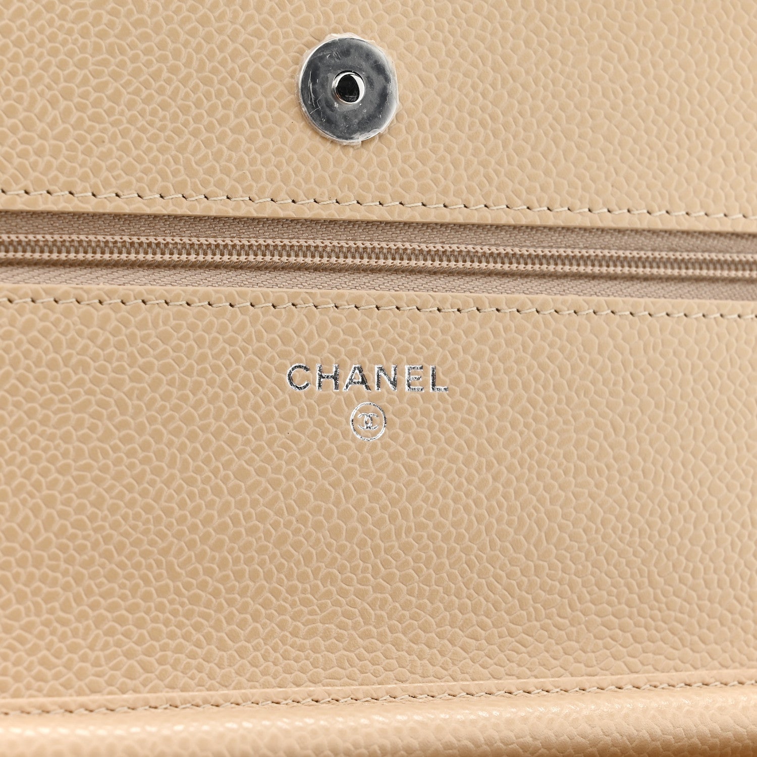 Caviar Quilted Wallet on Chain WOC Beige