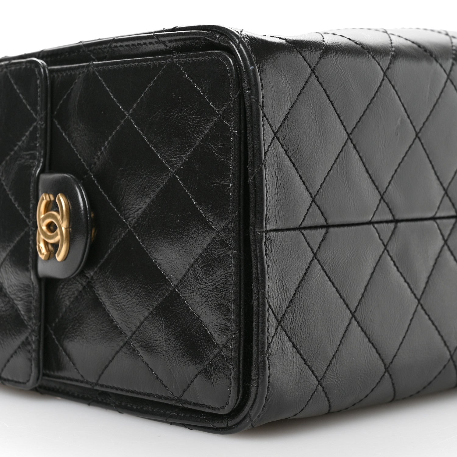 Shiny Crumpled Calfskin Quilted Small Chanel 25 Handbag Black