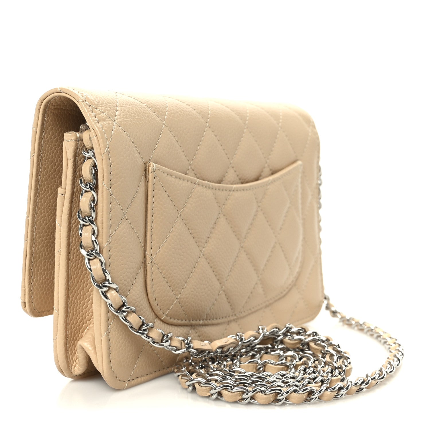 Caviar Quilted Wallet on Chain WOC Beige