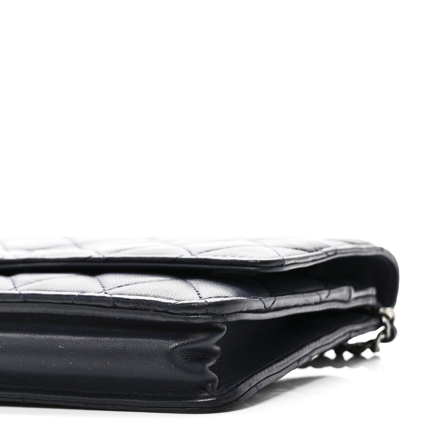 Lambskin Quilted Wallet On Chain WOC Navy Blue