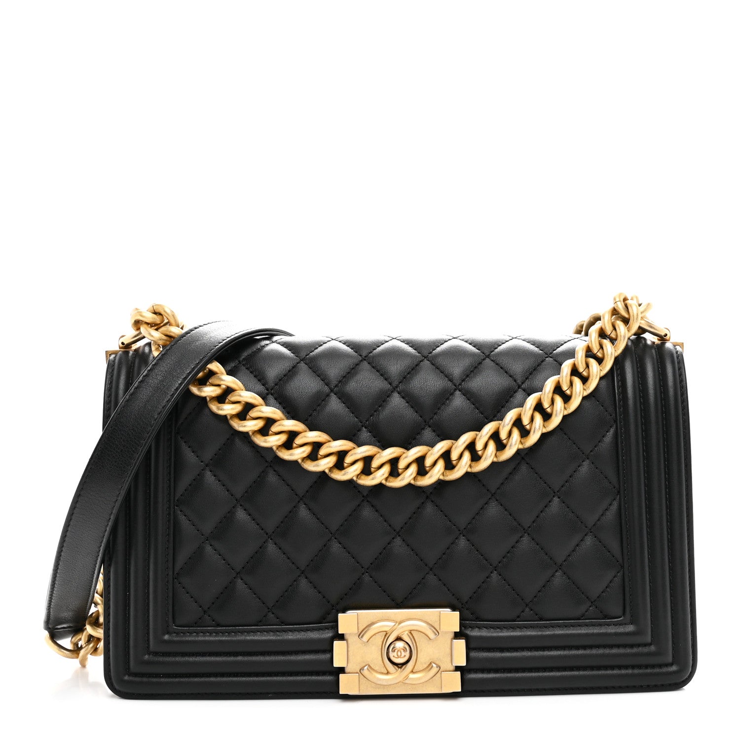 Lambskin Quilted Medium Boy Flap Black