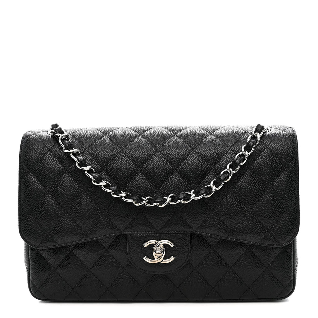Caviar Quilted Jumbo Double Flap Black