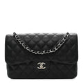 Caviar Quilted Jumbo Double Flap Black