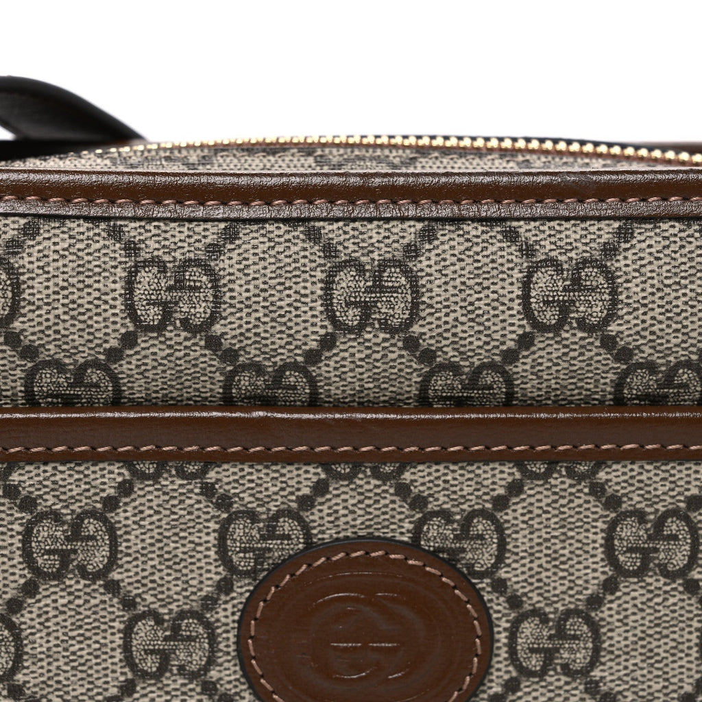 GG Supreme Monogram Azalea Calfskin Mini Retro Interlocking G Shoulder Bag Beige Ebony Brown Sugar