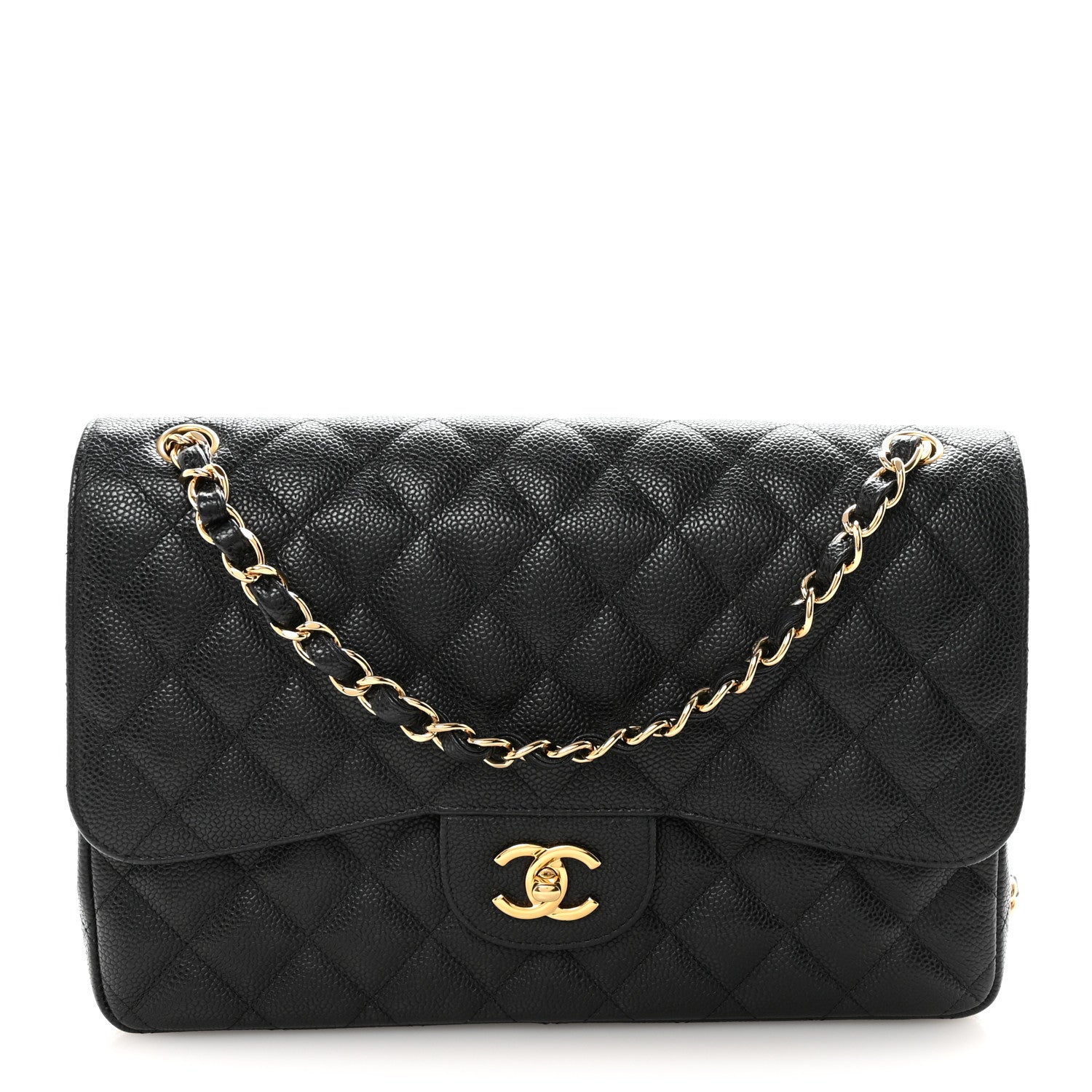Caviar Quilted Jumbo Double Flap Black