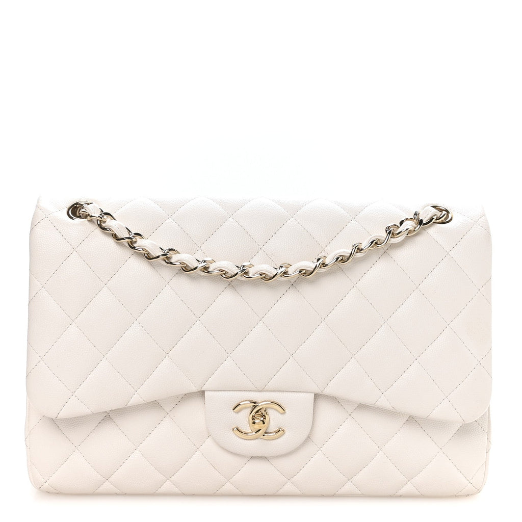 Caviar Quilted Jumbo Double Flap White