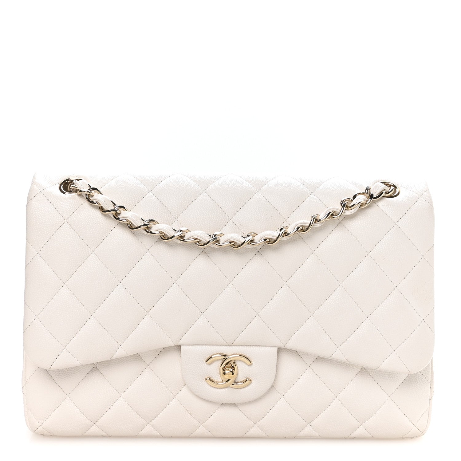 Caviar Quilted Jumbo Double Flap White
