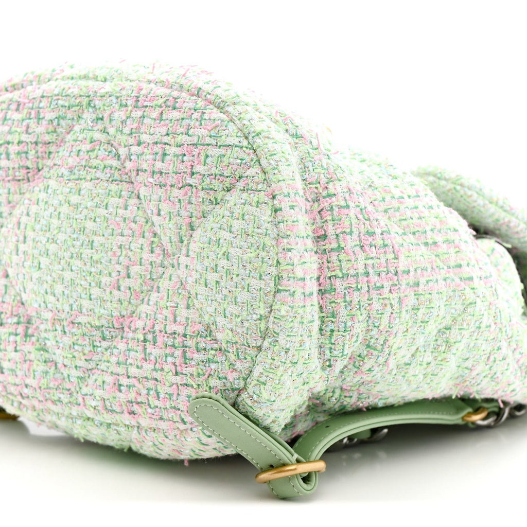 Tweed Quilted Chanel 19 Backpack Green Pink