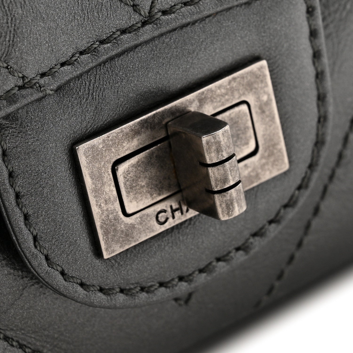 Metallic Aged Calfskin Chevron Quilted 2.55 Reissue Mini Flap Grey