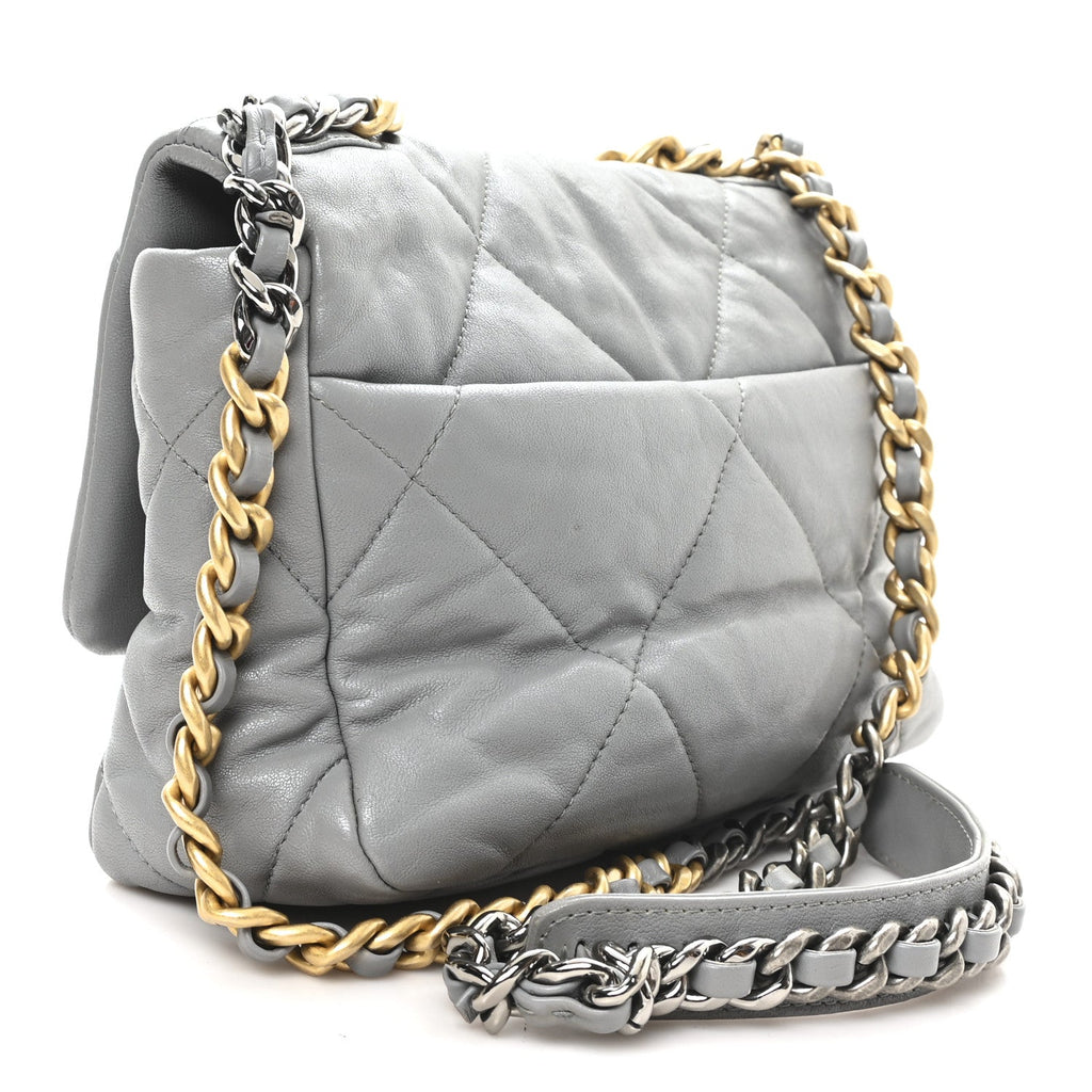 Goatskin Quilted Medium Chanel 19 Flap Grey