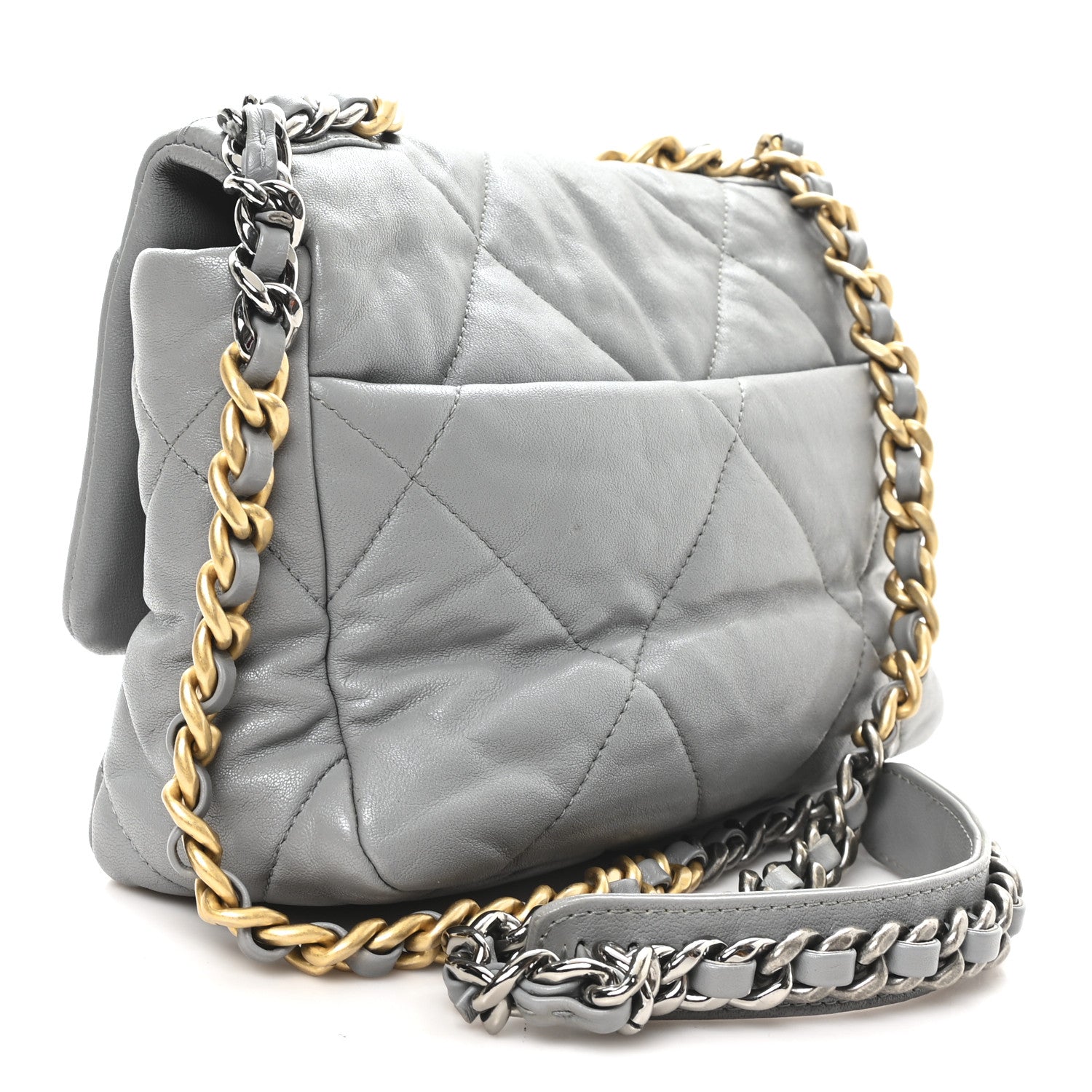 Goatskin Quilted Medium Chanel 19 Flap Grey