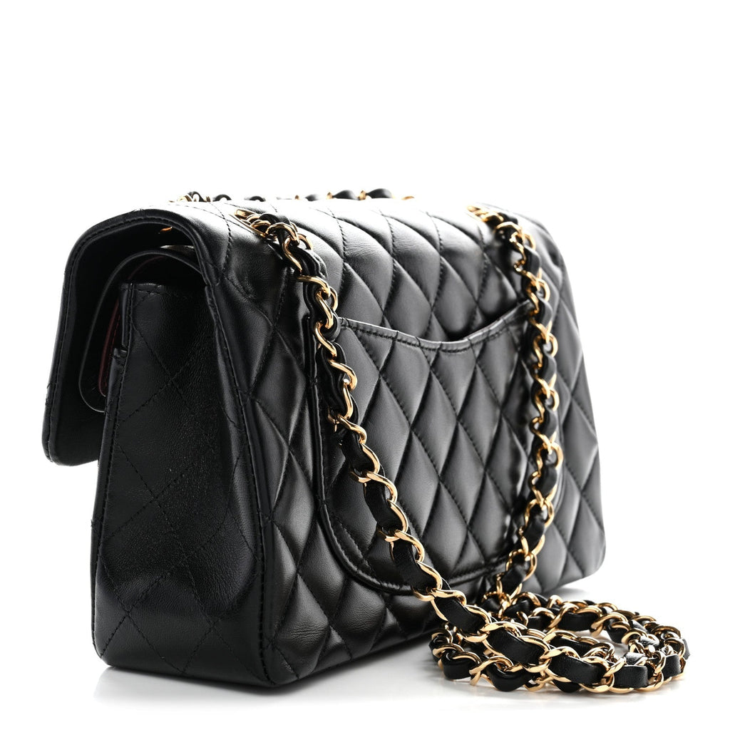 Lambskin Quilted Small Double Flap Black
