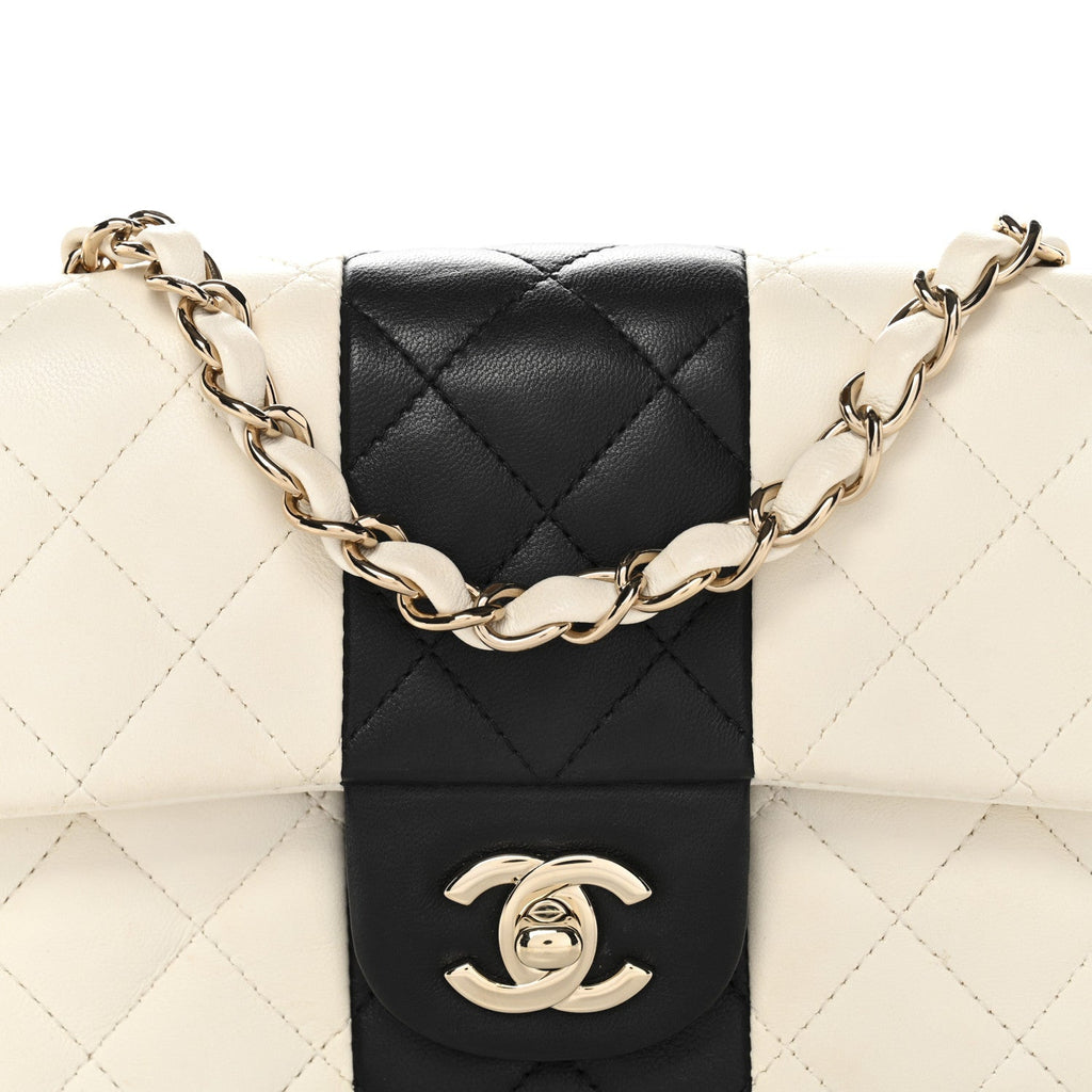 Lambskin Quilted Mini Rectangular Flap White Black