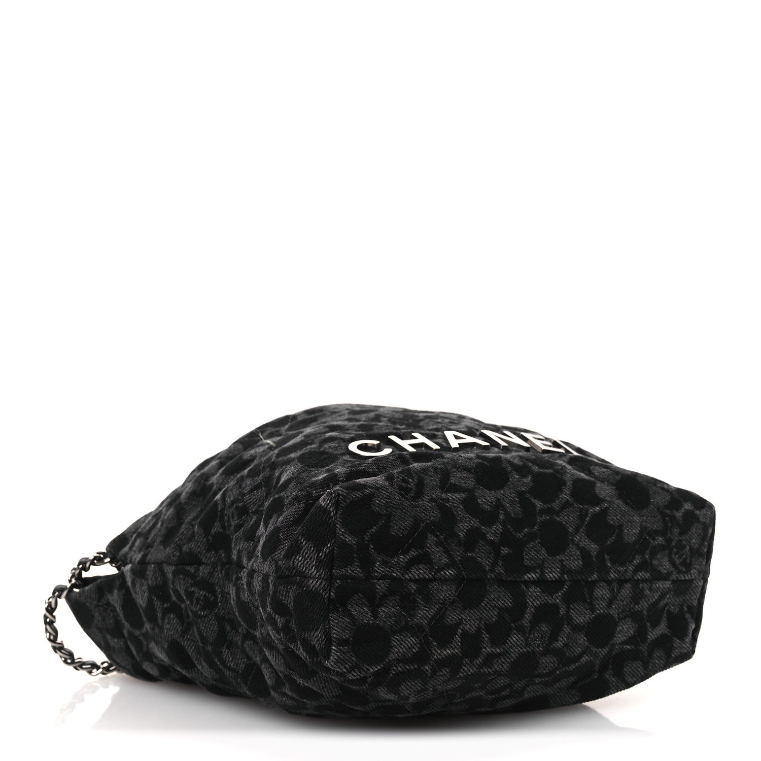 Denim Quilted Floral Print Mini Chanel 22 Black Grey