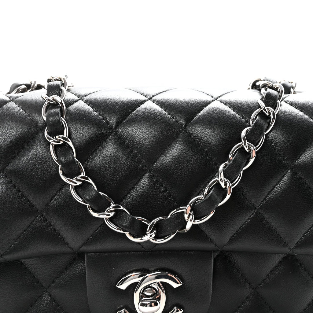 Lambskin Quilted Mini Rectangular Flap Black