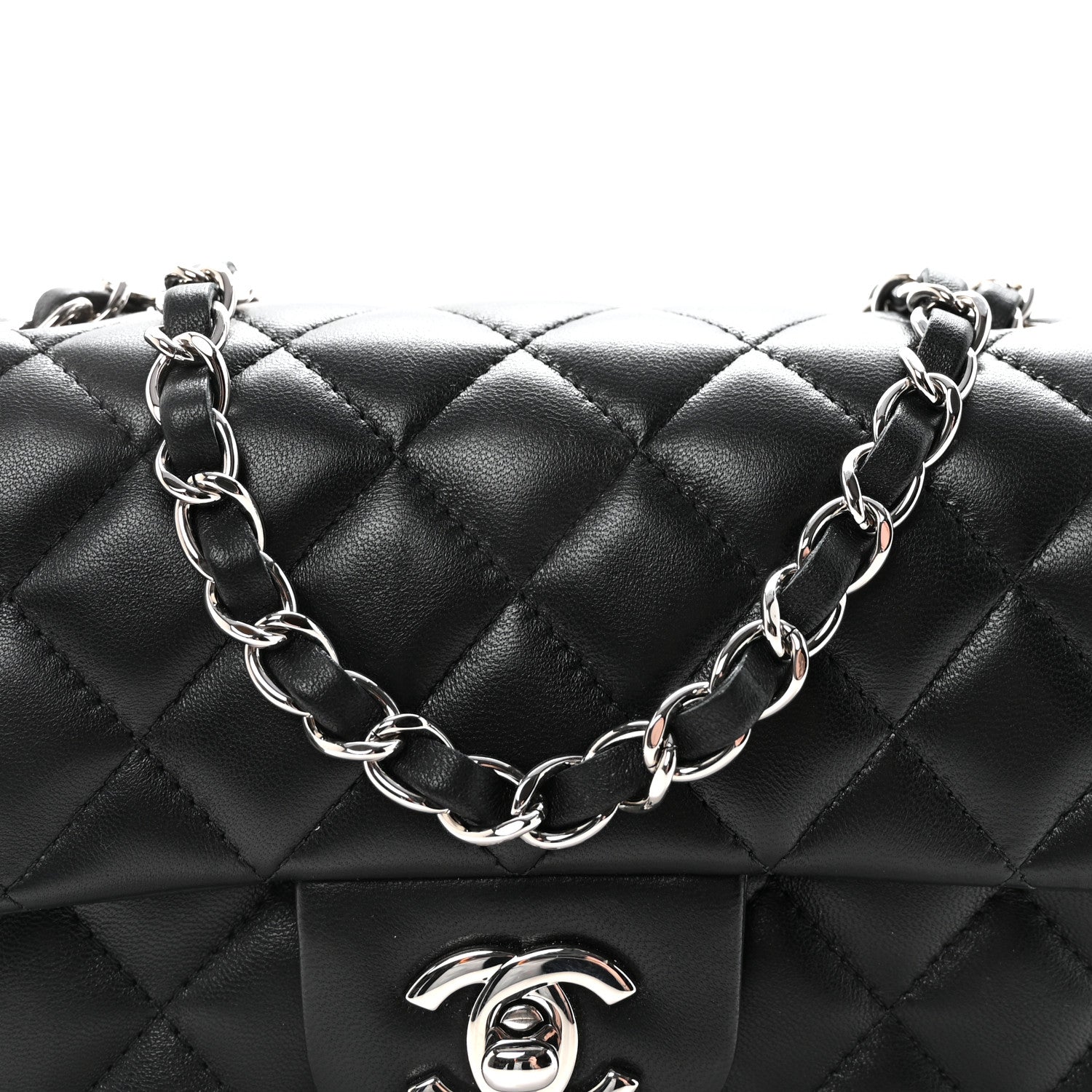 Lambskin Quilted Mini Rectangular Flap Black