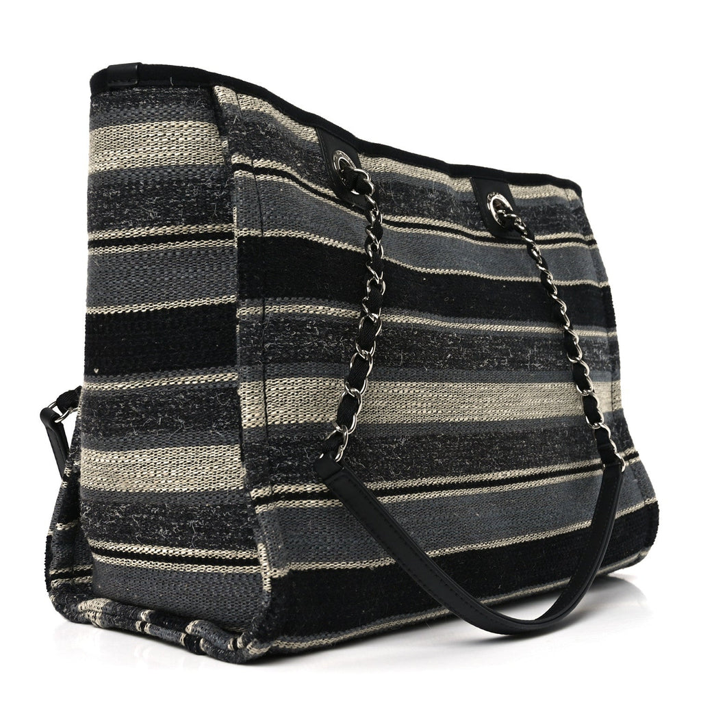 Striped Canvas Small Deauville Tote Dark Grey