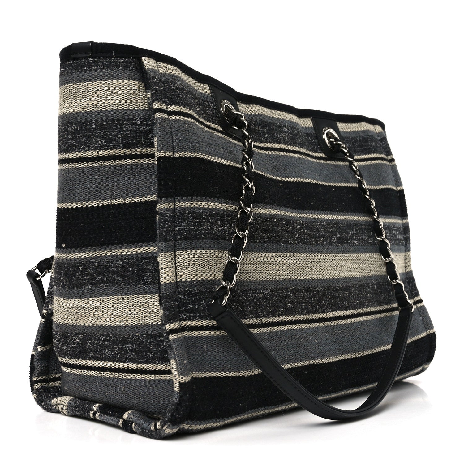 Striped Canvas Small Deauville Tote Dark Grey