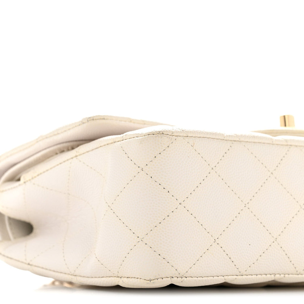 Caviar Quilted Medium Double Flap White