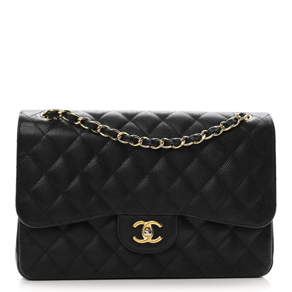 Caviar Quilted Jumbo Double Flap Black