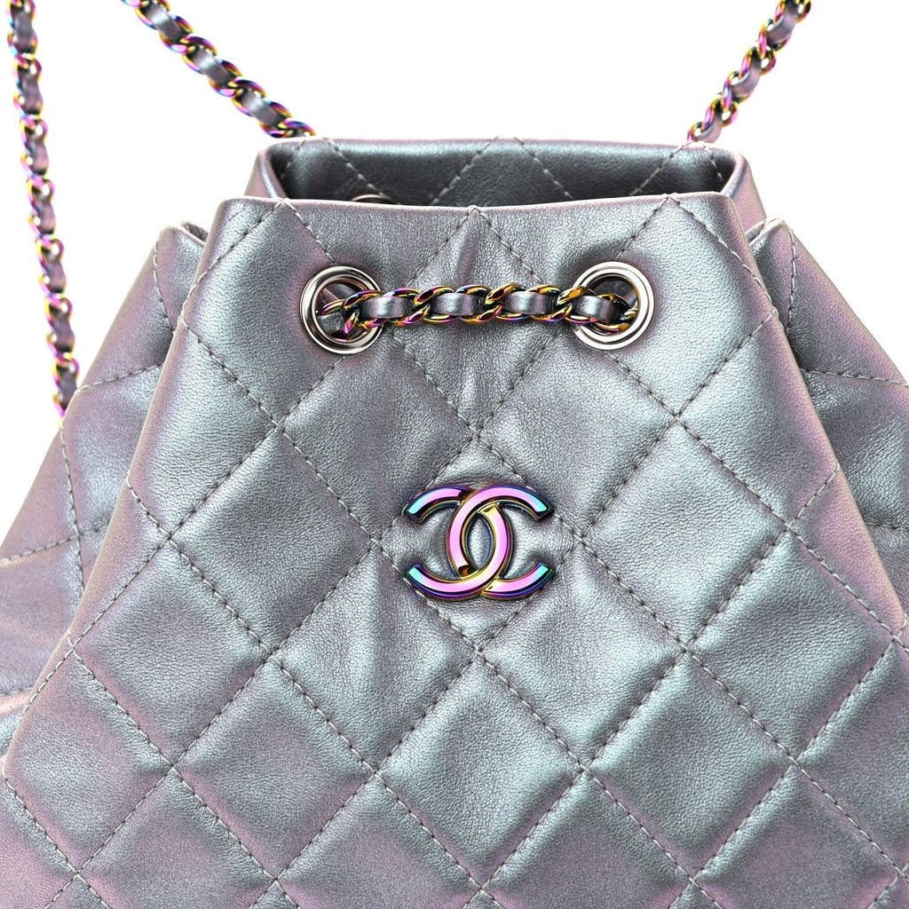 Iridescent Aged Calfskin Quilted Gabrielle Backpack Light Purple