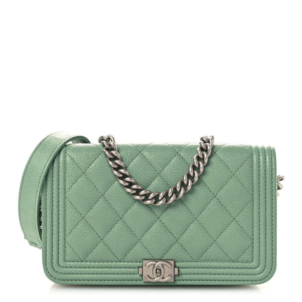 Caviar Quilted Boy Phone Holder Wallet On Chain Green