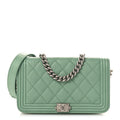 Caviar Quilted Boy Phone Holder Wallet On Chain Green