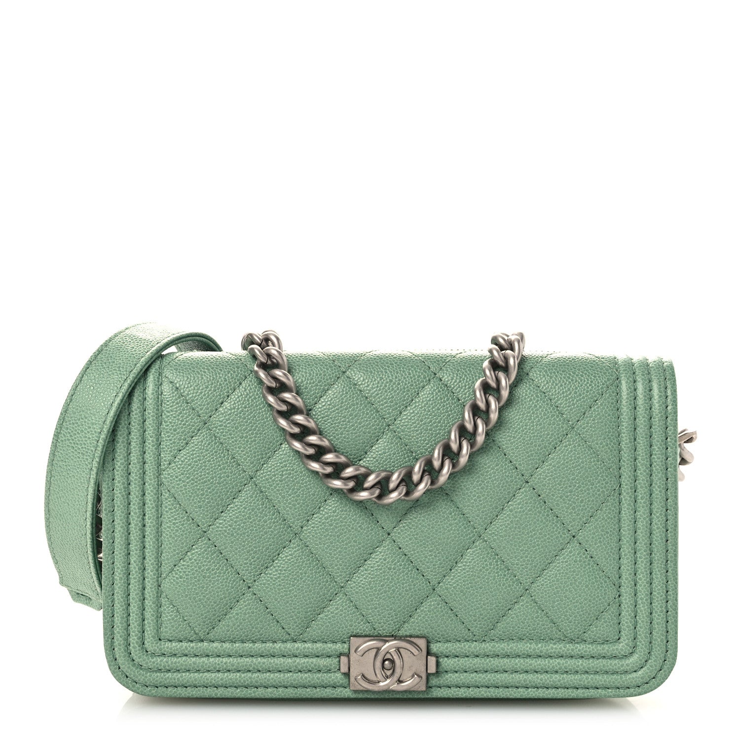 Caviar Quilted Boy Phone Holder Wallet On Chain Green