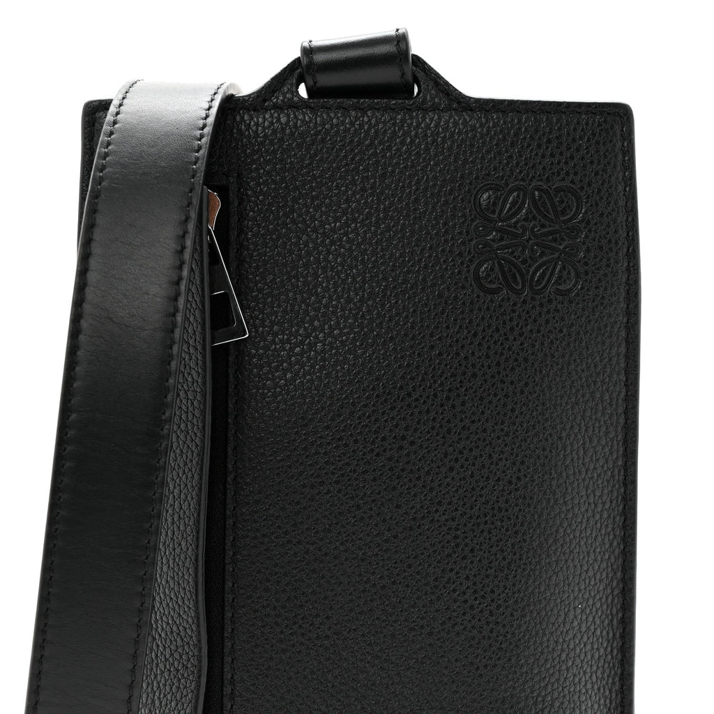 Soft Grained Calfskin Vertical T-Pocket Crossbody Bag Black