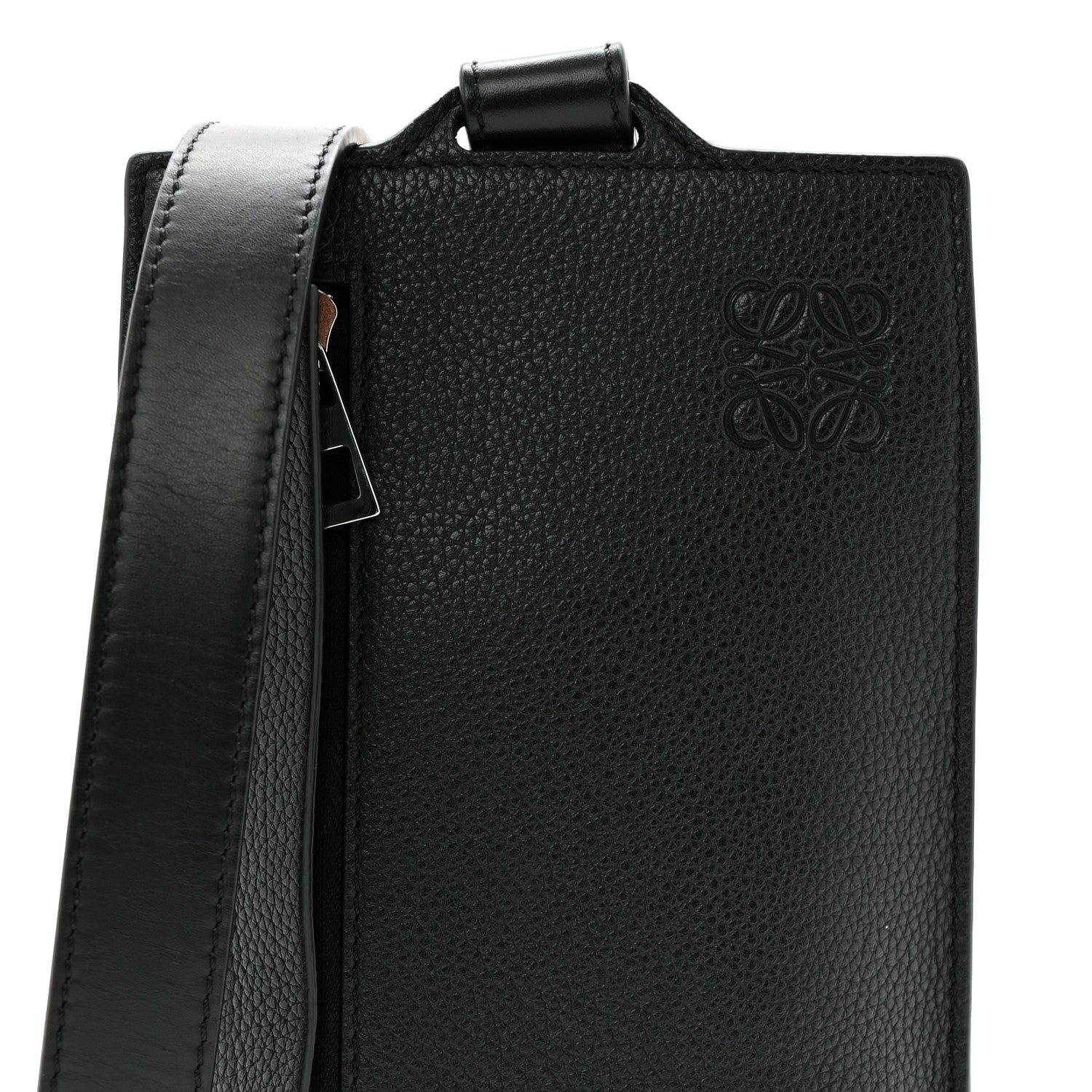 Soft Grained Calfskin Vertical T-Pocket Crossbody Bag Black