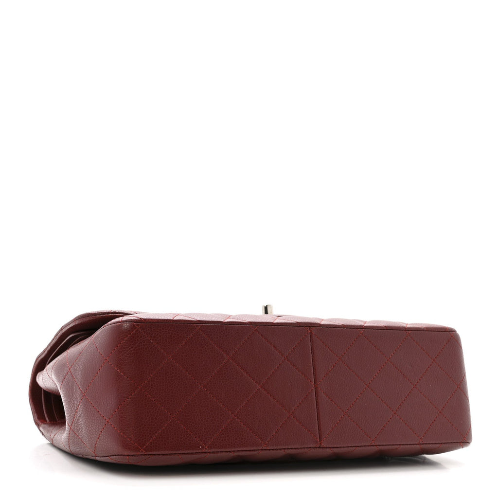 Caviar Quilted Jumbo Double Flap Dark Red