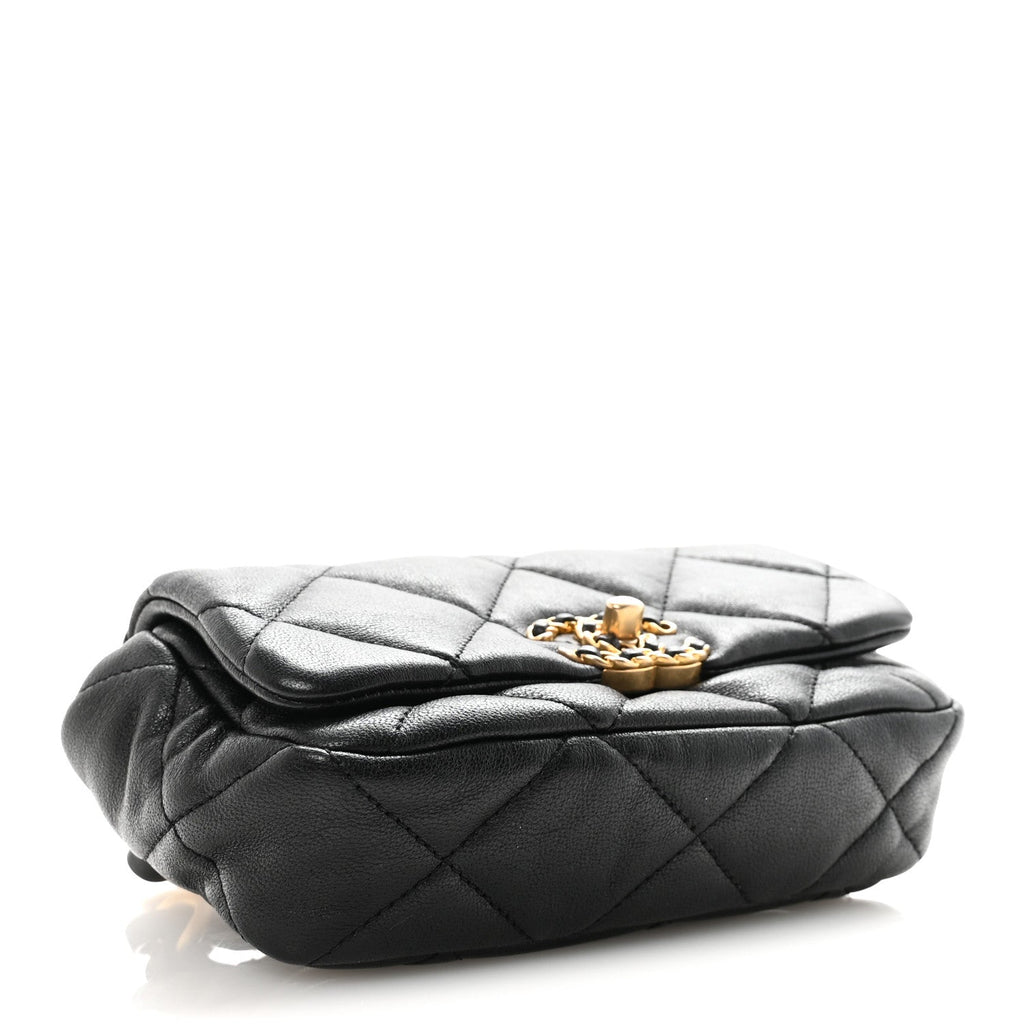 Goatskin Quilted Chanel 19 Waist Bag Black